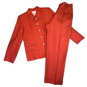 Talbots Pantsuit Women's 12 Petites Vintage Red 2-Piece Tailored Blazer Trousers